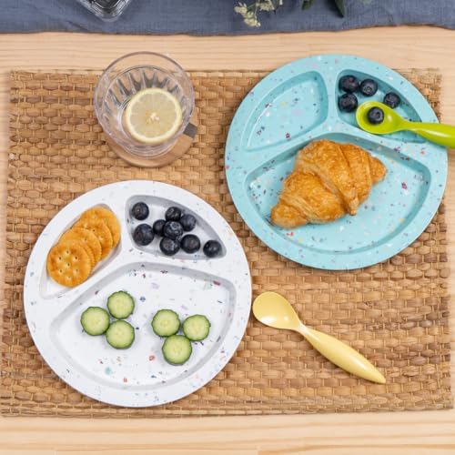 Bzyoo 9-Inch Melamine Divided Plates – 3-Section Portion Control Plates, Food Safe & Durable, Lightweight & Unbreakable, Reusable Tableware for Kids, Big Kids & Everyday Meals, Confetti White - Image 3