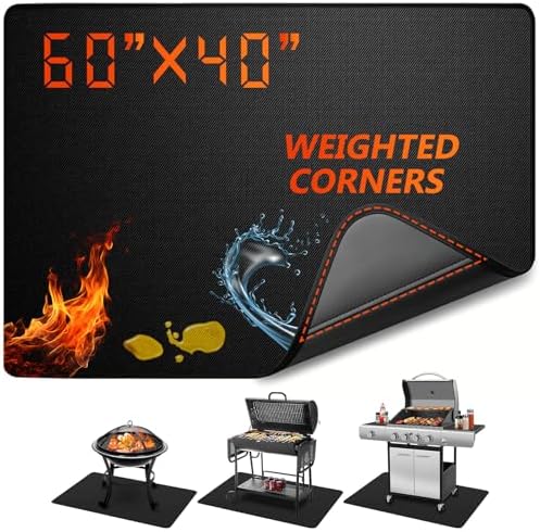 Under Grill Mat for Outdoor Grill Fireproof Deck Protector 60"x40" by Epinovo