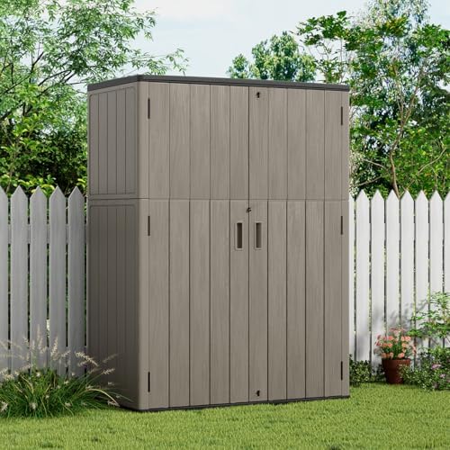 KINYING Outdoor Storage Shed,57 Cu.ft Vertical Outdoor Storage Cabinet Waterproof, Outdoor Resin Tool Shed for Patio Furniture, Garden Tools, Pool Accessories, Lawn Mower(Coffee Color) - Image 3