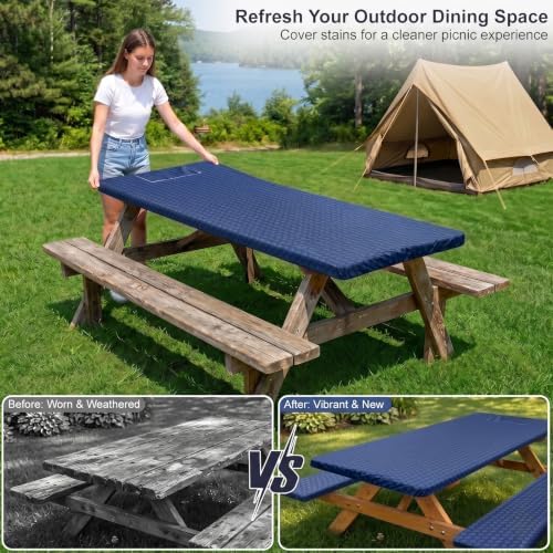 Picnic Table Cover with Bench Covers Camping Tablecloth Set with Pocket - Image 4