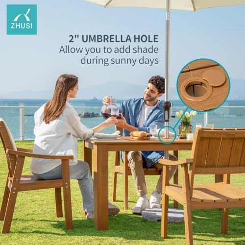 ZHUSI Patio Dining Table, HIPS with Umbrella Hole, Wood - Image 5