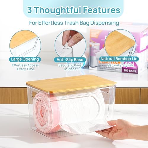 Vtopmart 2 Pack Trash Bag Holder with Bamboo Lid, Garbage Bag Dispenser - Image 4