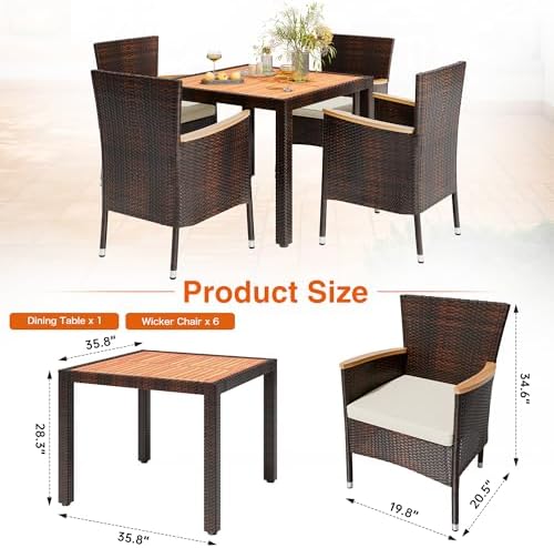 Shintenchi 5 PCS Patio Dining Set, Wicker Outdoor Table and Chairs with Soft Cushions, Patio Furniture Set with Wood Table Top for Backyard, Deck and Garden, Brown Wicker - Image 3