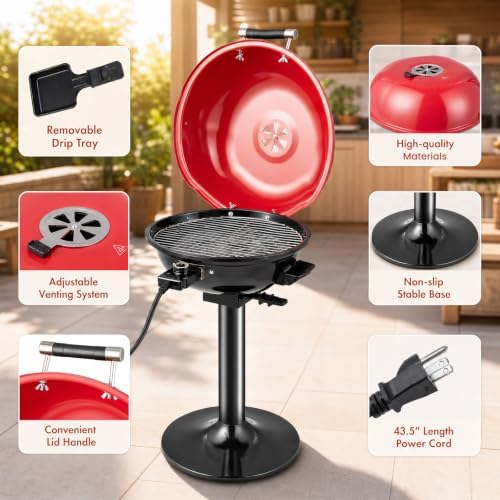 HAPPYGRILL 1600W Electric Grill Outdoor w/Non-Stick Grate, Removable Stand - Image 4