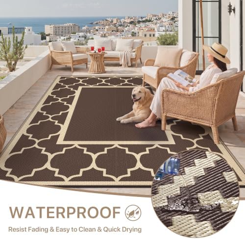 GENIMO Outdoor Rug, Waterproof Plastic Rugs for Patio, 9'x12' Coffee Beige - Image 6