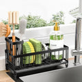 Cisily Sponge Holder for Kitchen Sink, Sink Caddy Organizer with High Brush Holder, Kitchen Countertop Organizers and Storage Essentials (Black Shelf with Stone Tray, Small) by CISILYHOMELIFE
