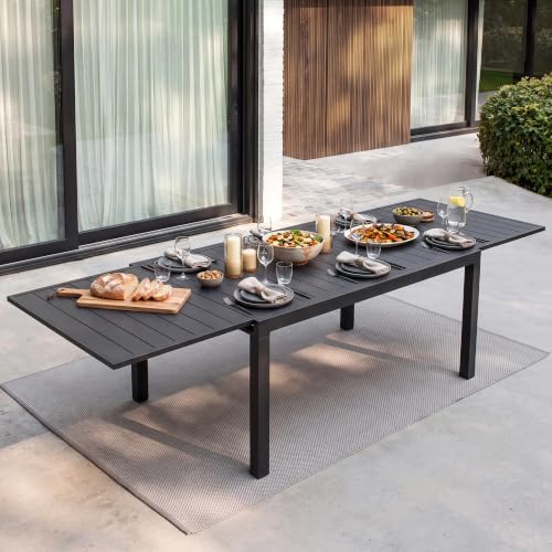NUU GARDEN Outdoor Rectangular Aluminum Extendable Dining Table, Black by NUUGARDENCORPORATION