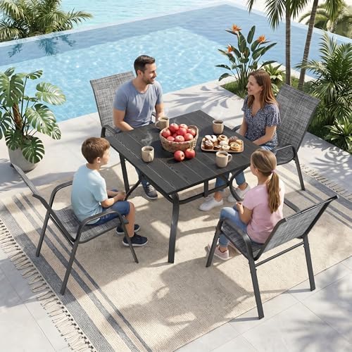 Outdoor Dining Set for 4, Metal Table and Stackable Chairs - Image 3