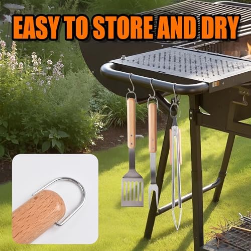 3Pack Barbecue Tool Sets,HONSHEN Heavy Duty Stainless Steel Lifting Ring and Wooden Handles BBQ Tool Sets,Grill Accessories,Grilling Spatula,Fork,Tongs for Outdoor Grill Cooking (BBQ Tools Set-LR-3P) - Image 5