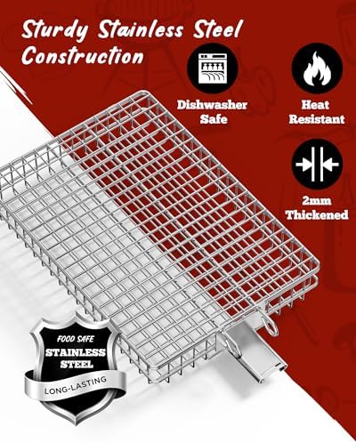 Grill Baskets for Outdoor Grill, 2 Pack Nesting Grill Basket with Handle - Image 4