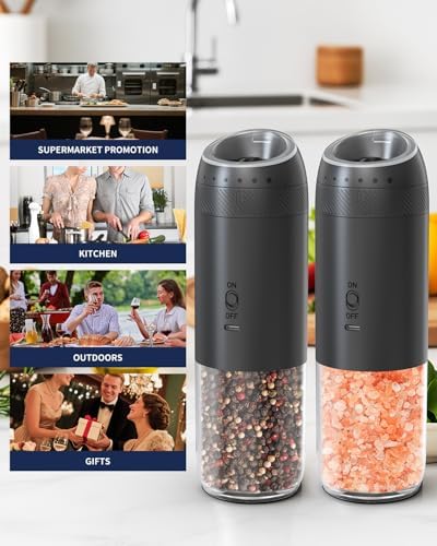 CIRCLE JOY Gravity Electric Salt and Pepper Grinder Set Rechargeable Automatic Pepper Mills with External Adjustable Coarseness, 176ml Large Capacity, Bright LED Light - Image 7
