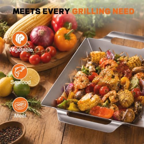 3 PSC Grill Baskets for Outdoor Grill, Stainless Steel Vegetable Basket Set - Image 3