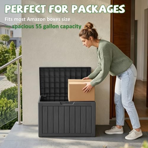 DRATO 55 Gallon Outdoor Storage Box Waterproof, Lockable Resin Deck Boxes - Image 5