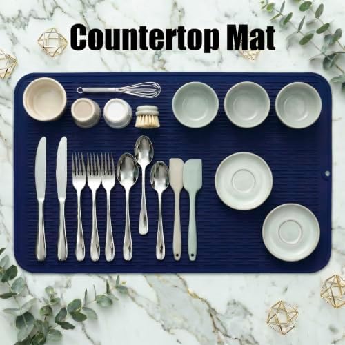 MicoYang Silicone Dish Drying Mat for Multiple Usage,Easy clean,Eco-friendly,Heat-resistant Silicone Mat for Kitchen Counter or Sink,Refrigerator or Drawer Liner Navy Blue 5XL 36inches x 18inches - Image 3