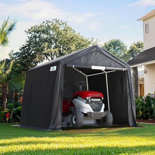ADVANCE OUTDOOR 10x10 ft Heavy Duty Outdoor Patio Portable Canopy Storage Shelter Shed Carport with 2 Roll up Zipper Doors & Vents for Snowmobile Garden Tools, Gray by ADVANCEOUTDOOR