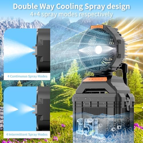 WESTTREE Misting Fan Portable Rechargeable with 4 Gal Large Bucket, Mist Fan with Retractable Handle & Oscillating Mister Outdoor Camping Cooling Fan for Patio/Beach/Fishing/Golf/Travel Essentials - Image 4