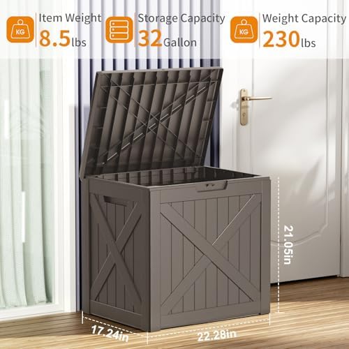 32 Gallon Deck Box, Waterproof Outdoor Storage Boxes For Garden Tools,Indoor Cushions,Accessories Outside Storage Resin Lockable Weatherproof Container(Grey) - Image 6
