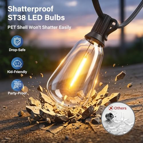 Guhope 102FT String Lights Outdoor with Waterproof Edison Bulbs 2200k - Image 2