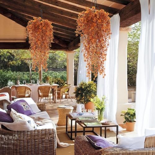 RECUTMS Fall Flower Artificial Brown Hanging Plant Outdoor Autumn Decor 3Pc - Image 6