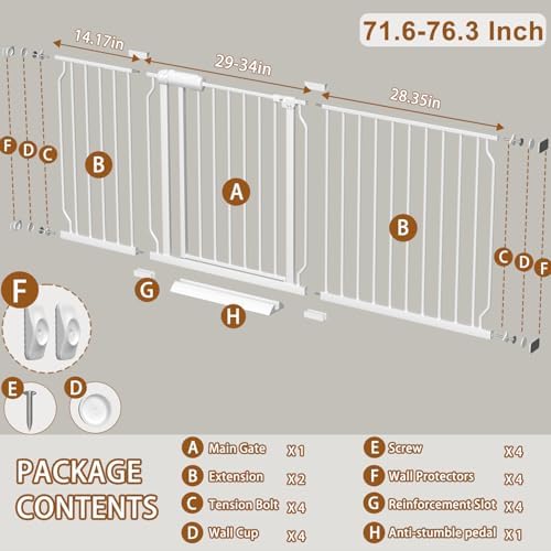 Fairy Baby 71.6-76.3 Inch Extra Wide Baby Gate for Long Doorways Auto-Close - Image 2