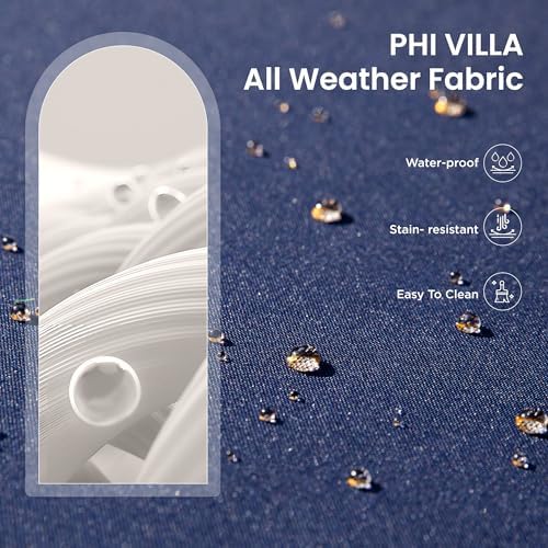 PHI VILLA 4 Piece Brown Wicker Patio Furniture Set with Navy Cushion - Image 6