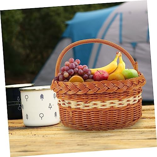 Outanaya Imitation Rattan Woven Basket Decorative Storage Basket for Home Kitchen and Outdoor Picnics Lightweight Multipurpose Design Rustic Style for Organizing - Image 6
