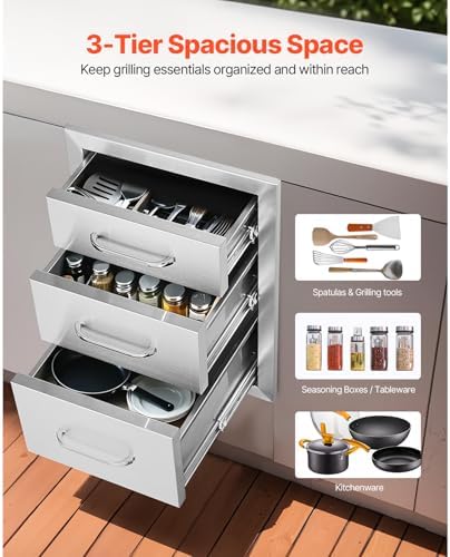 VEVOR Outdoor Kitchen Drawers 14"W x 20.3"H x 23"D Stainless Steel - Image 3