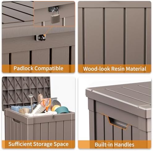 ROJIK 51 Gallon Resin Deck Box, Lockable Waterproof Weatherproof Outdoor Storage Container for Garden Tools, Cushions & Outdoor Accessories (Grey) - Image 6
