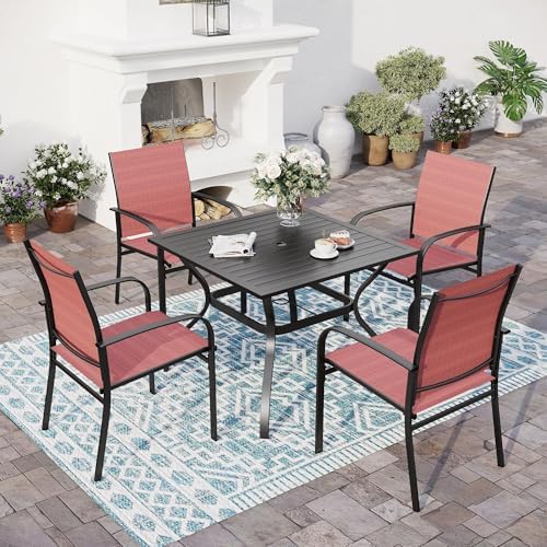 SUNSHINE VALLEY 5pc Patio Dining Set, 37" Square Table & 4 Red Chairs by SUNSHINEVALLEY