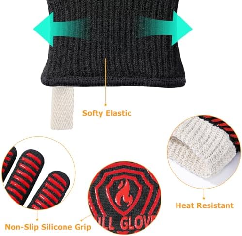 BBQ Gloves, BBQ Accessories 1472℉ Extreme Heat Resistant, Grilling Gloves Silicone Non-Slip Oven Mitts, Kitchen Gloves for BBQ, Grilling, Cooking, Baking-1 Pair 14inch - Image 6