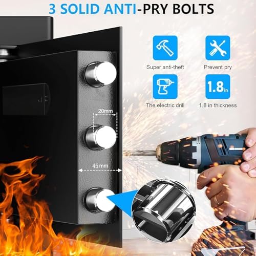 1.3 Cub Small Fire Safes Document Box Home, Security Home Safes Water and Fireproof with Digital Keypad, Spare Keys and Removable Shelf, Anti-Theft Fireproof Waterproof Safe for Home Money Valuables - Image 3