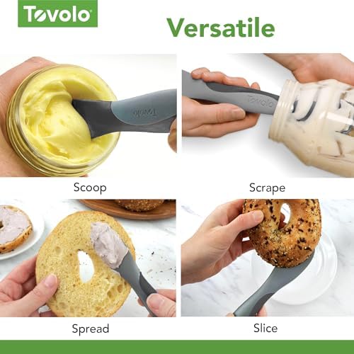 Tovolo Scoop and Spread Large Dual End Silicone Sandwich Spreader Tool with Nylon Handle, BPA Free Dishwasher Safe Silicone and Nylon Tool for Spreading and Scooping, Blue Haze and Oyster Gray - Image 4