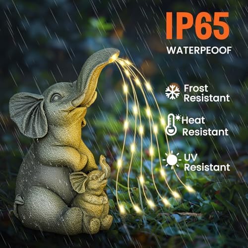 Solar Garden Outdoor Statue with 30 LED Lights - Lawn Decor Elephant Figurine for Patio, Balcony, Yard Ornament - Unique Housewarming Lucky Elephant Mother Gift - Image 3