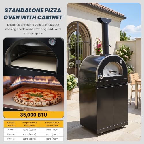122'' LPG Outdoor Kitchen Island with Grill & Pizza Oven, 6 Burners, Black - Image 3
