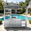 97" Stainless Steel Outdoor Kitchen Island with 4-Burner 72000 BTU,Propane Grill with Side Burner,Rotisserie Oven,Galvanized Steel Roof,Granite Countertops,Refrigerator,Sink.(Propane Gas) by INOTEVERITORY