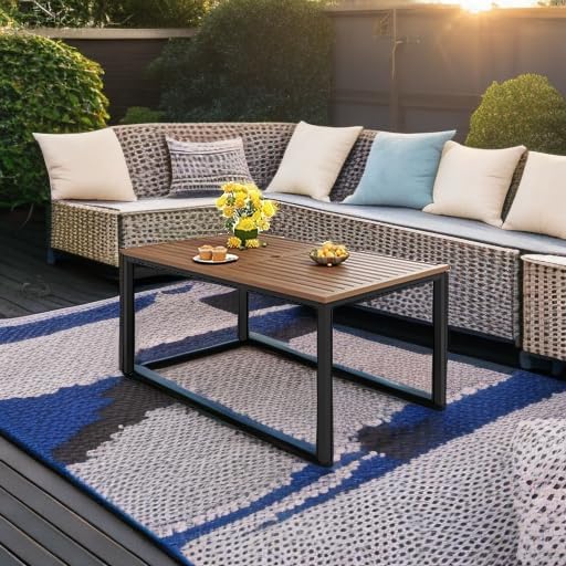 MFSTUDIO Outdoor Dining Table for 6, Brown Metal Table w/Umbrella Hole - Image 6