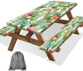 Picnic Table Cover with Bench Covers, Camping Essentials Hawaiian Luau Tropical Palm Leaves Flower Butterfly Waterproof Windproof Fitted Tablecloth Cover with Elastic Edge for Outdoor 3 PCS 30x96 Inch by Xguatan