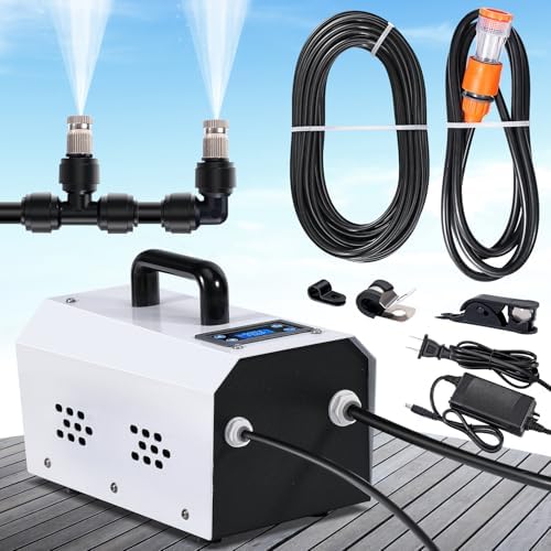 Outdoor Misting Cooling System High Pressure Misters for Outside Patio with Pump Kit, 65.6FT Misting Line with Brass Mist Nozzles Self Priming Sprayer Misters for Chicken Coop Garden Greenhouse by OUJIMAI
