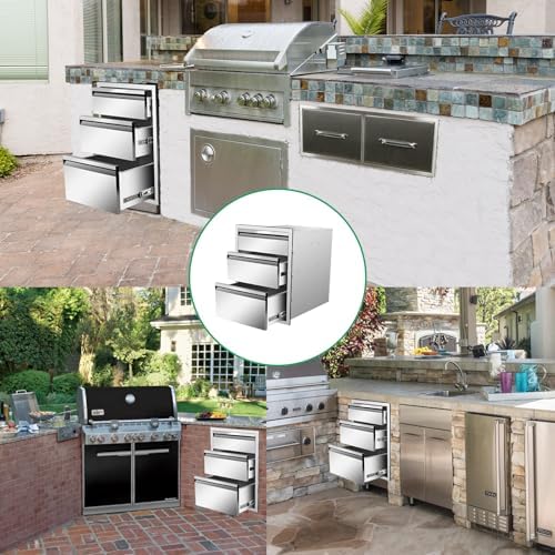 OuOutdoor Kitchen Drawers 18" W x 23" H x 23" D Stainless Steel Triple Drawers with Hidden Handle for BBQ Island, Patio Grill Station & Outdoor Kitchen Cabinets - Image 6