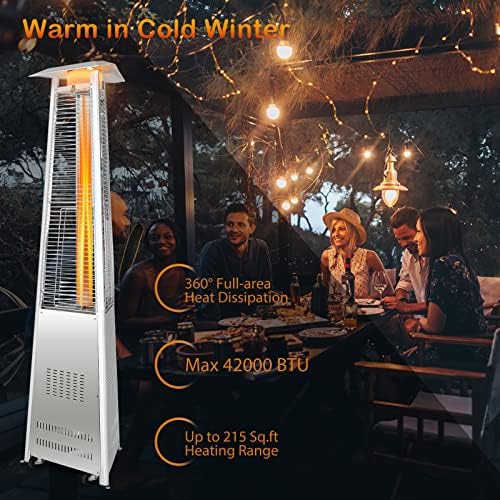 Tangkula Patio Propane Heater, 42,000 BTU Pyramid Outdoor Heater with Tip-Over and Flameout Protection, Quartz Glass Tube, Wheels - Image 2