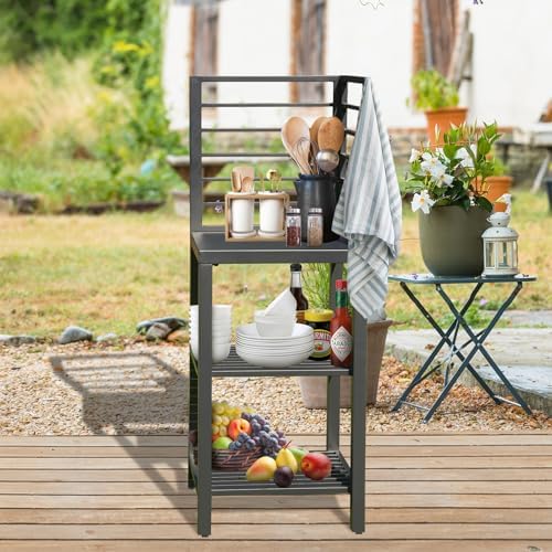 Domi Outdoor Kitchen Island with Storage, Aluminum Kitchen Island Prep Table with Double Storage Rack, Freestanding Corner Cabinet with Protective Cover Indoor Outdoor - Image 3