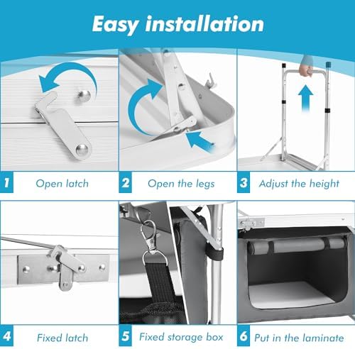 Camp Field Camping Folding Aluminum Table with Adjustable Legs for Outdoor Travel Beach, Backyards, BBQ, Party and Picnic Foldable Table - Image 3