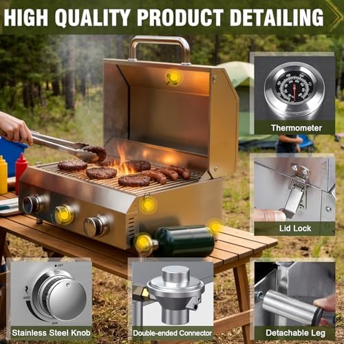 Bestfire 3-Burner Tabletop Gas Grill, Dual Connections, 30,000 BTU Portable Propane Grill, Knobs&Stainless Steel Grates, Compact & Detachable Legs for Camping, RV, BBQ - Image 3