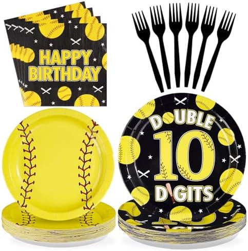 96Pcs Softball 10th Birthday Party Decorations, Serves 24 by Greencian