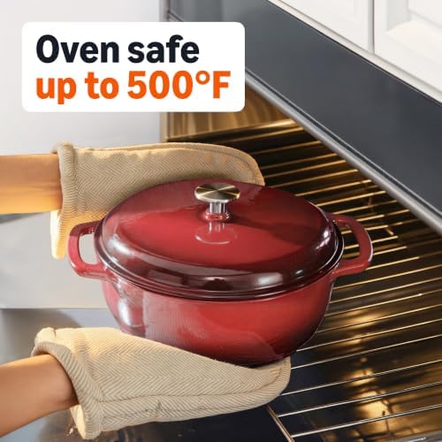 Amazon Basics Enameled Cast Iron Dutch Oven Pot With Lid, 7.3-Quart, Round, Dual Handles, Heavy-Duty, Oven Safe for Stews, Roasting & Baking, Red - Image 3