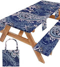 Picnic Table Cover with Bench Covers Waterproof Elastic Rectangle Reusable Folding Tablecloth Manteles Mantelería Camping Essentials Rv Car Travel Supplies Table Cloth Outdoor Road Trip Camper Gifts by Wrakus