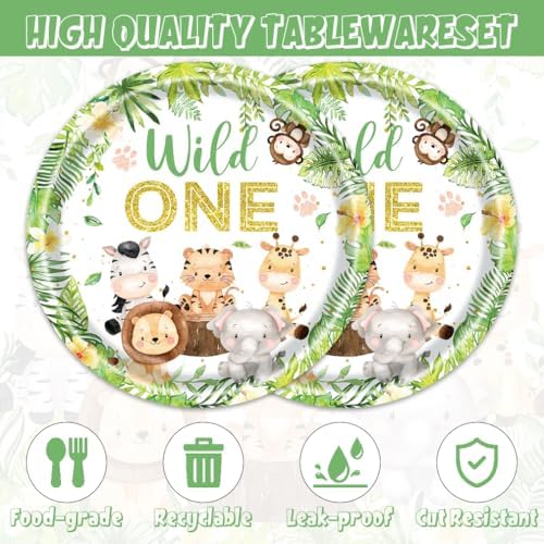 40Pcs Cute Wild Animals Birthday Decorations,Perfect Safari Birthday or Baby Shower Decorations,Wild Animals Plates and Napkins Set for 20 Guests - Image 3