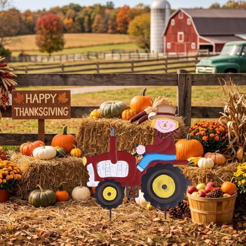 YEAHOME Fall Decorations Outdoor, Metal Scarecrow Tractor Decorative Garden Stakes for Fall Decor, Scarecrow Yard Signs for Home Outside Garden Lawn Porch Farm Thanksgiving Decorations Outdoor - Image 3
