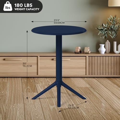 Costaelm Patio Table for 4-Person, Outdoor Patio PP Round Dining Table, All-Weather Bistro Dining Table for Backyard Deck Porch Poolside, Navy Blue - Image 2