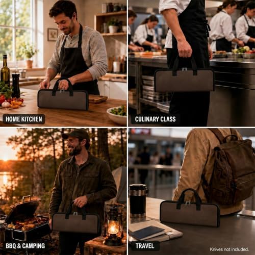 4 Slots Chefs Knife Roll Bag Cutlery Storage Case Mens Travel Brown - Image 5